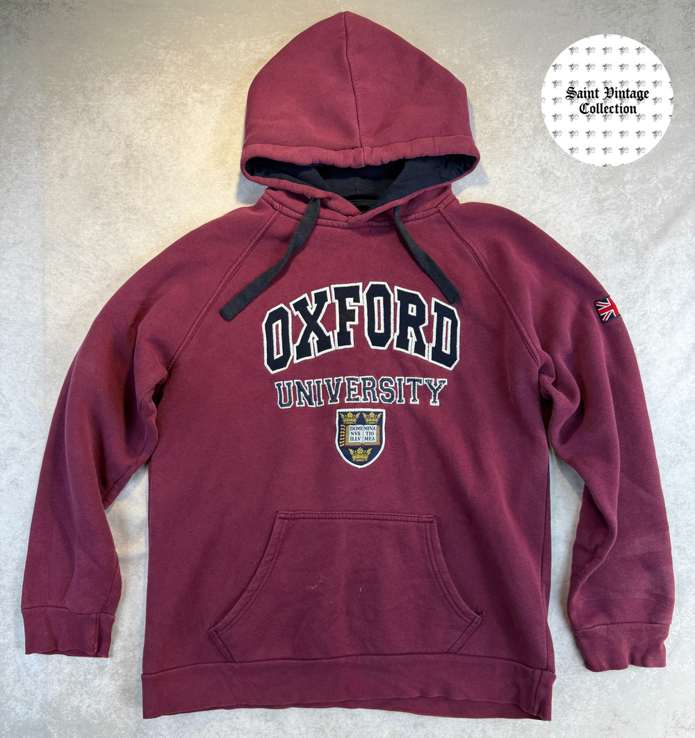 Y2K Oxford University Maroon Embroidered Crest Raglan Hoodie
